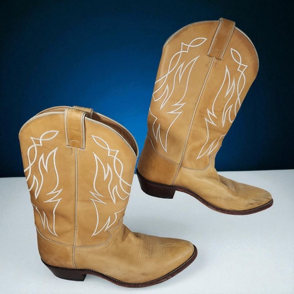 Mens Justin Style # 2454 Western Leather Cowboy Boots Size 12 D Camel White - Picture 1 of 15